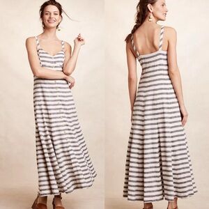 Maeve Anthropologie Women’s Linen Blend Striped Maxi Dress Size 0 Trumpet Skirt